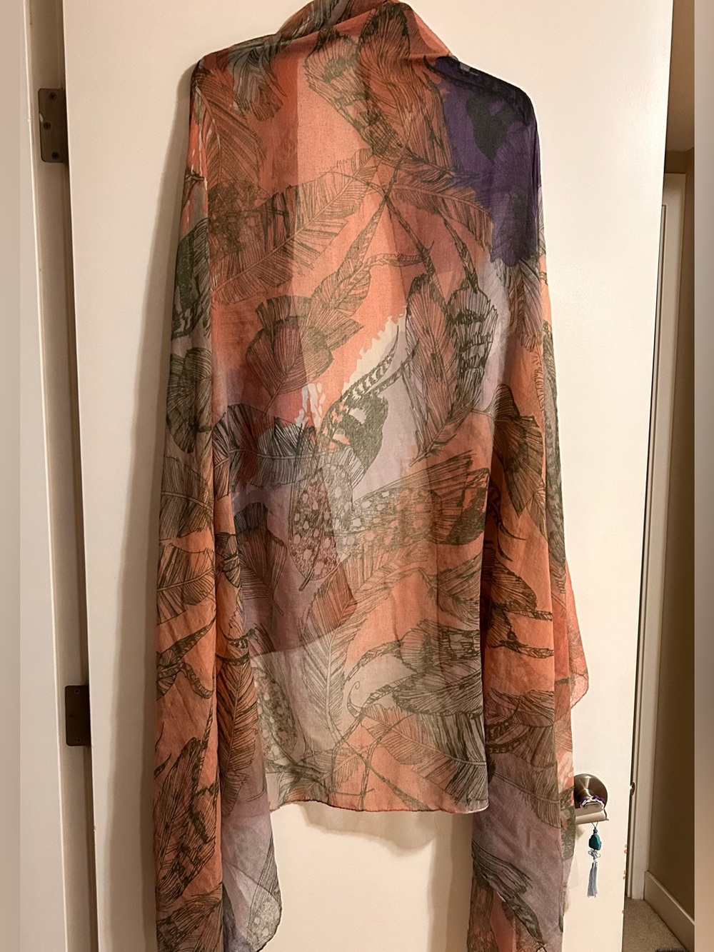 Lightweight Peach Botanical Print Scarf Wrap